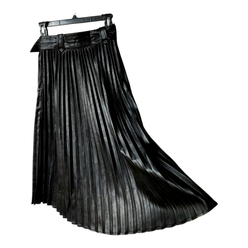 NWT Express Black Pleated Skirt Faux Leather - Picture 5 of 10